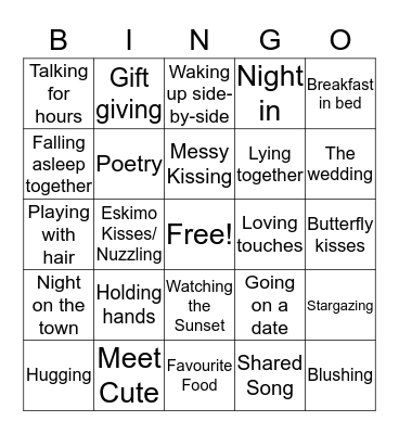 Sappy SFW Shipping Bingo Card