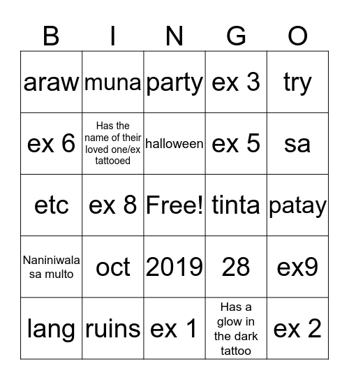 55 Tinta BIngo Card