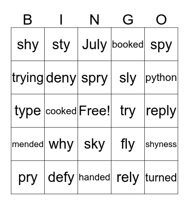 y=I Bingo Card