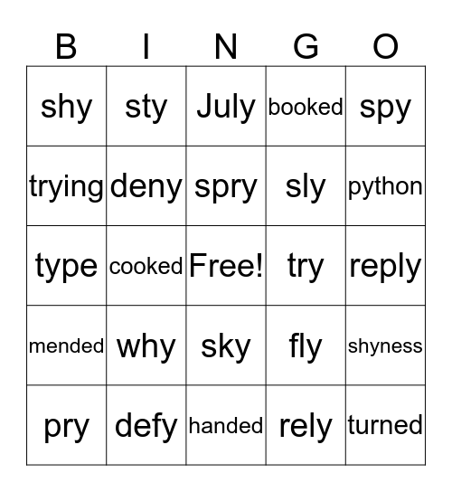 y=I Bingo Card
