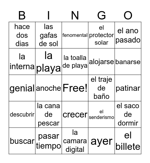 Sp 2 Unit 1 Vocab Bingo Card