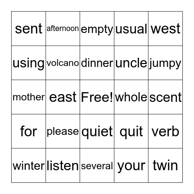 Word Wall Bingo 10-25-19 Bingo Card