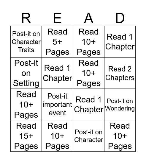 Readers Bingo Card