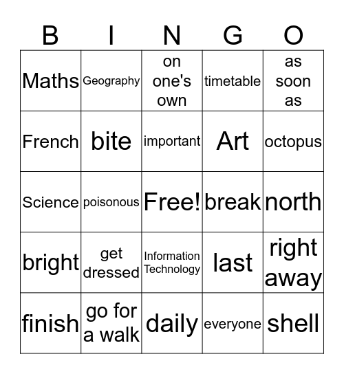 Unit 1 (1. part) Bingo Card