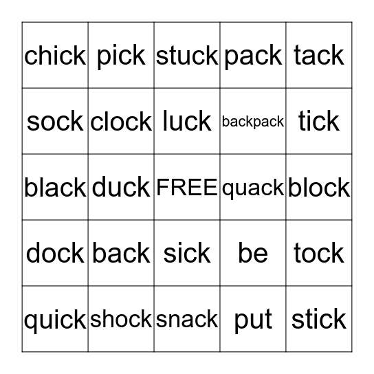 -ck Bingo Card