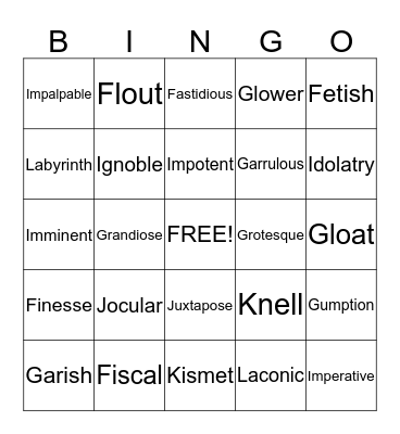 Vocabulary Bingo Card