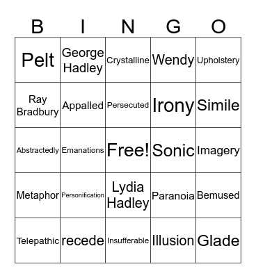 The Veldt Vocabulary Bingo Card