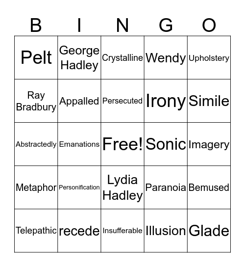 The Veldt Vocabulary Bingo Card