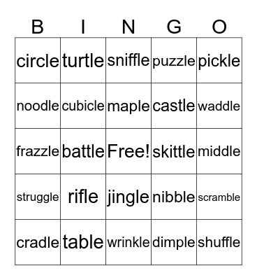 c+le Bingo Game Bingo Card