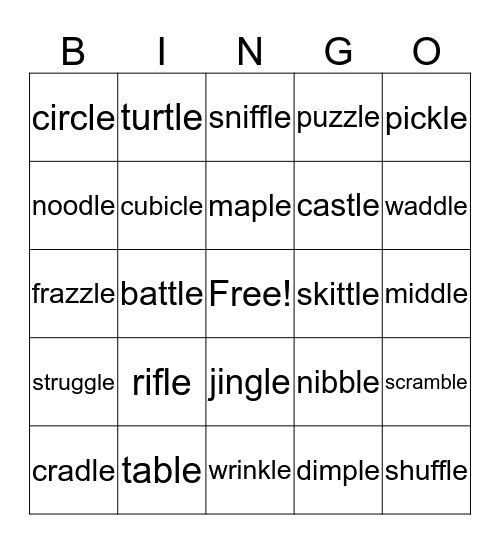 c+le Bingo Game Bingo Card