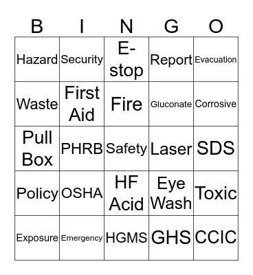 CCIC Safety Bingo Card