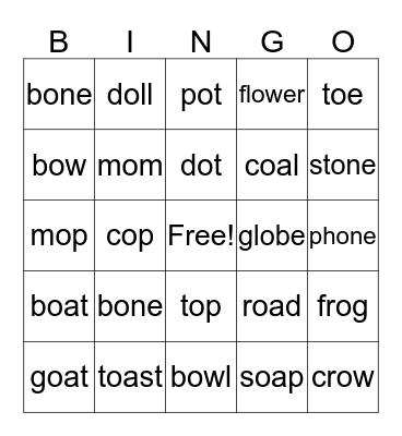 LONG VOWEL O Bingo Card