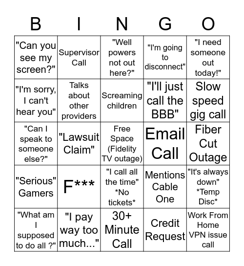 BAD CALL BINGO Card