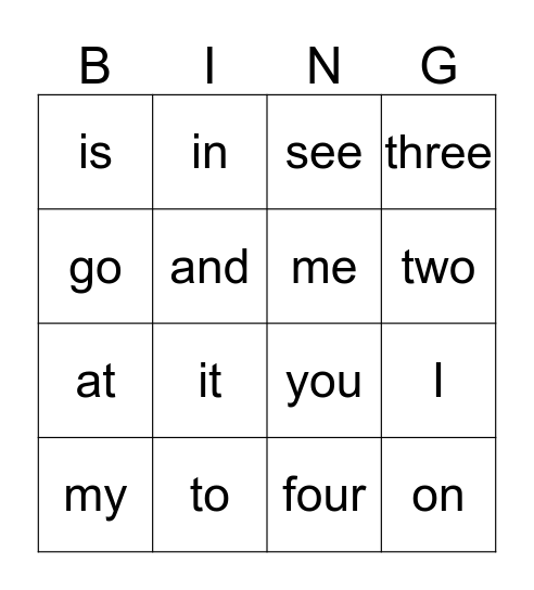 Sight Word Bingo - List 1 Bingo Card