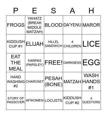 Passover 2014 Bingo Card