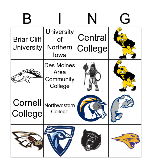 Iowa Colleges Bingo Card