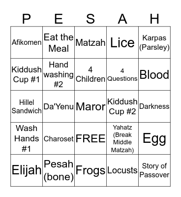 PASSOVER 2014 Bingo Card