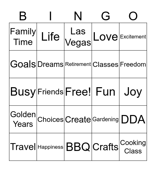 Retirement Bingo Card