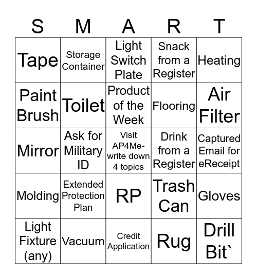 Cashier Bingo Card