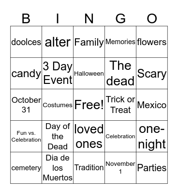 Dia de los Muertos and Halloween Bingo Card