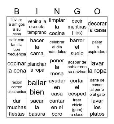 Unidad 5 Bingo Card