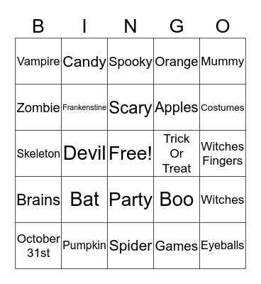 Halloween Bingo Card