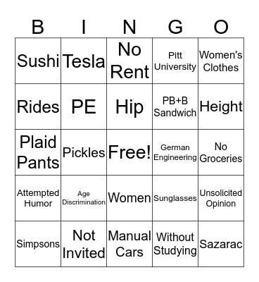 J.W. Bingo Card