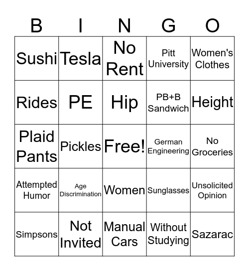 J.W. Bingo Card