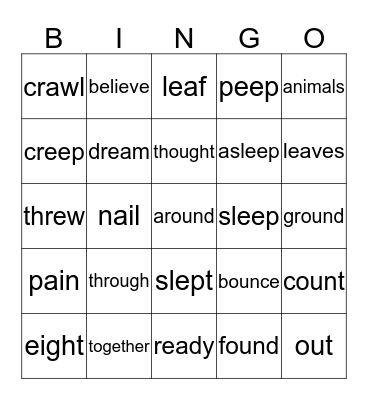 Level J Bingo Card