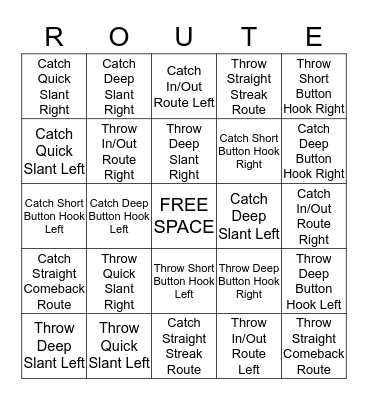 Football Route Bingo Card