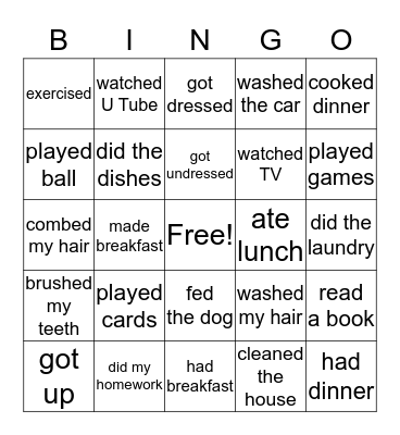 Daily Activities Bingo Card