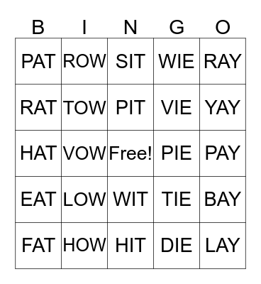 Three-letters Word Bingo Card