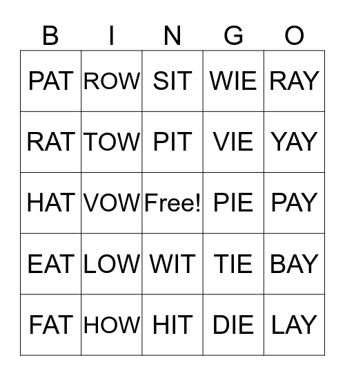 Three-letters Word Bingo Card