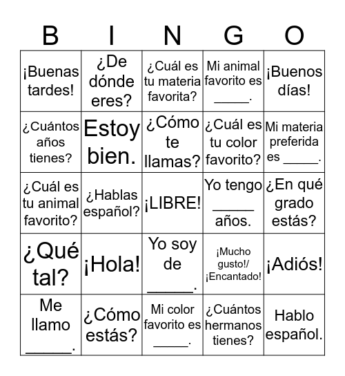 ¡Saludos Españoles! Bingo Card