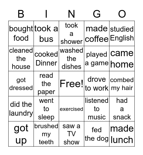 Past Tense Daily Activities Bingo Card