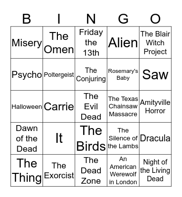 HORROR MOVIES Bingo Card