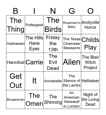 SCARY MOVIES Bingo Card