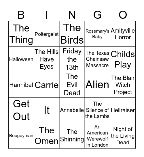 SCARY MOVIES Bingo Card