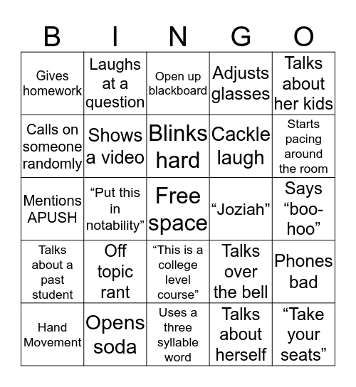 Gittins Bingo Card