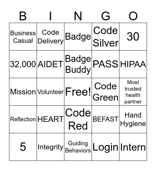 INTERN Bingo Card