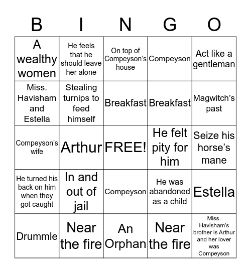 Great Expectations Bingo Card