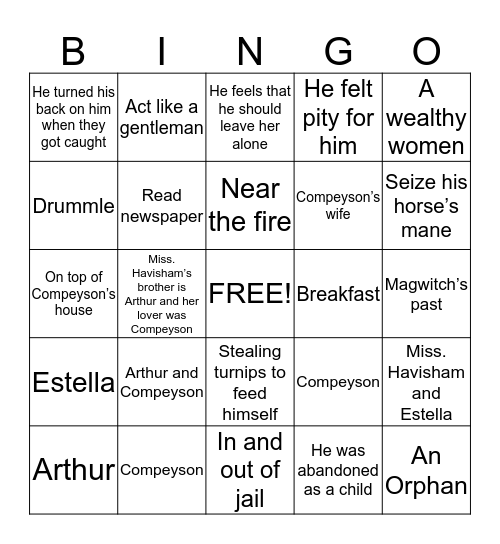 Great Expectations Bingo Card