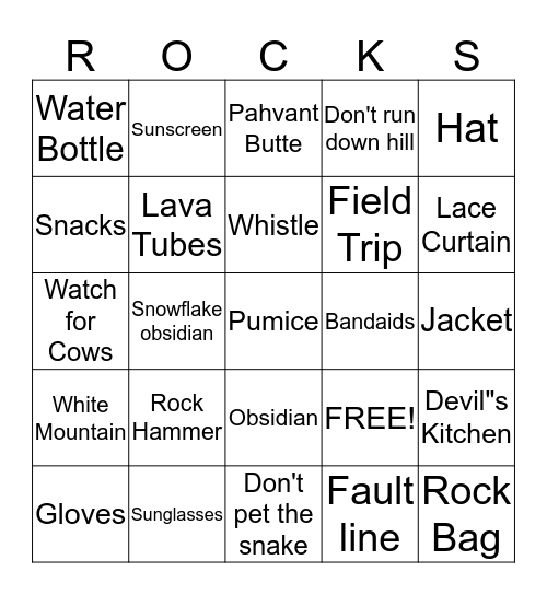 ROCKHOUND BINGO Card