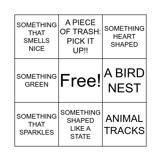 Nature Scavenger Hunt! Bingo Card