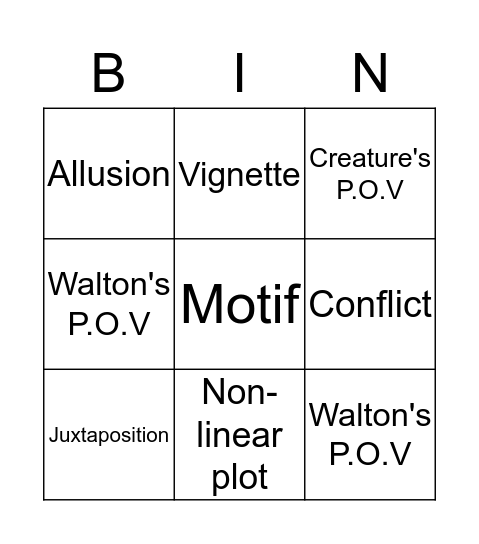 Elements of Structure Bingo Card