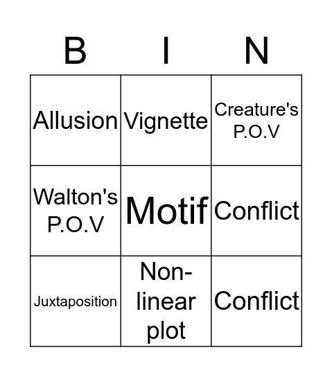 Elements of Structure Bingo Card