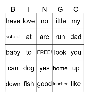 sight words Blue 1 Bingo Card