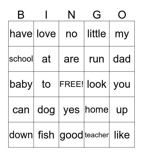 sight words Blue 1 Bingo Card