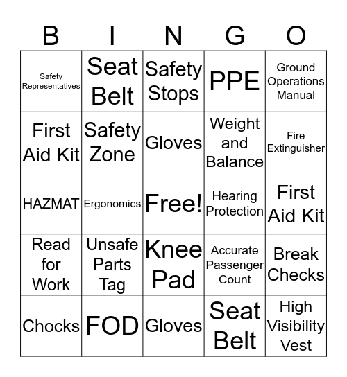 HNL Safety Bingo Card