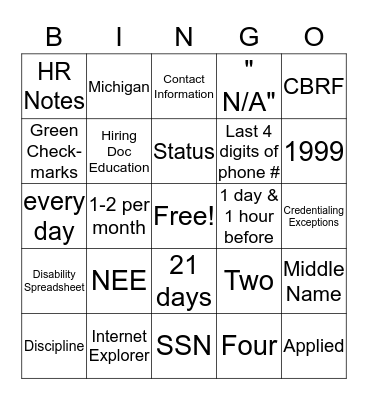 HIRING BINGO Card